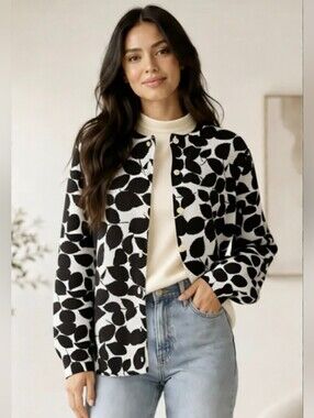 Lands' End Brown Leaf Print Cardigan Size S